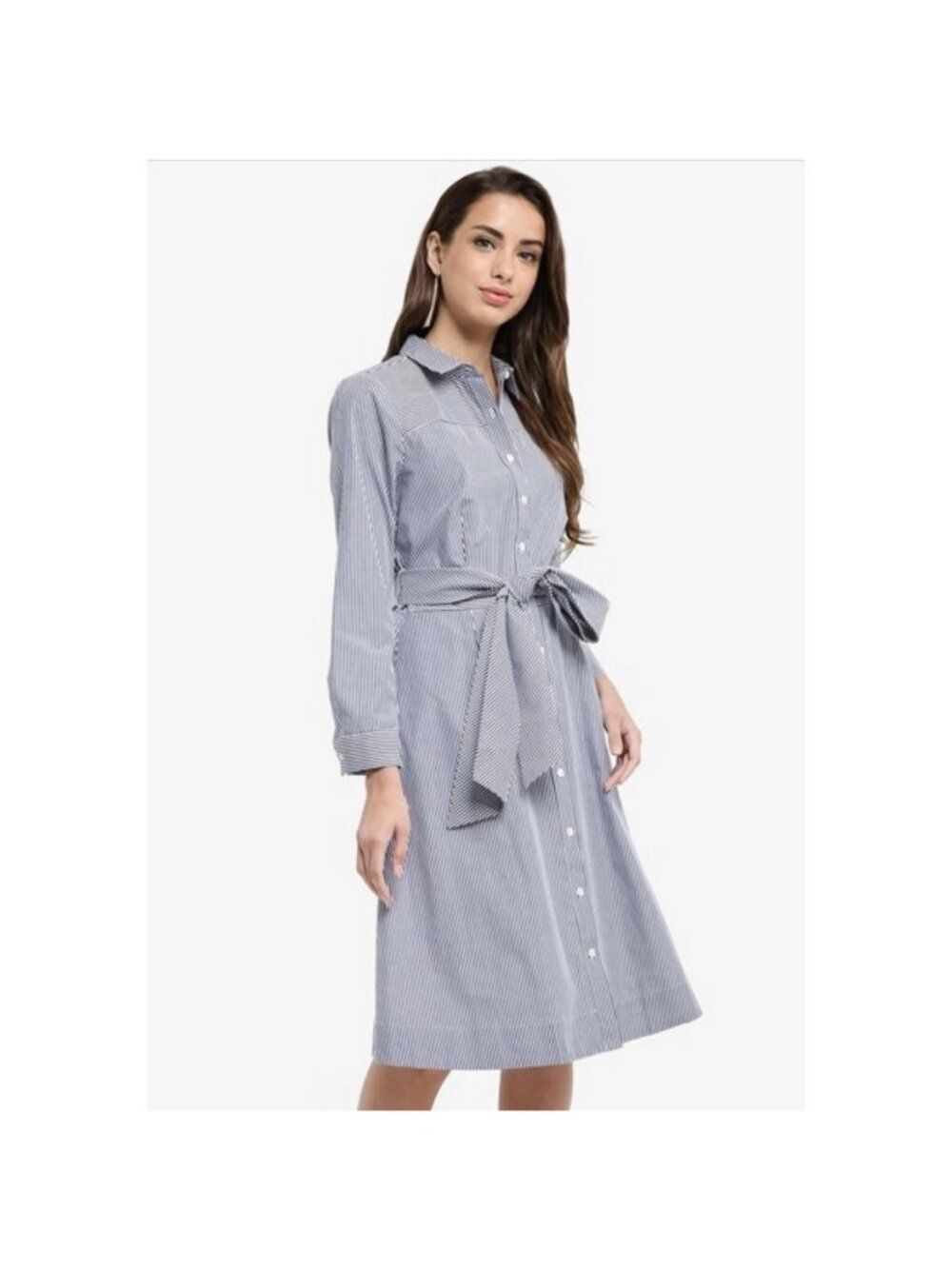 J. Crew XS Navy White Stripe  Long Sleeve Tie Shirtdress Nautical Coastal